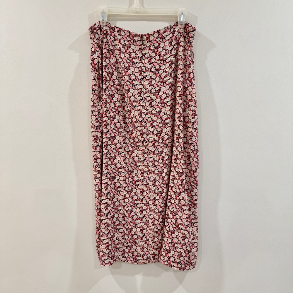 Mango Ditsy Floral Midi Skirt Button Front Center Slit Size XL Cottagecore - Picture 7 of 9